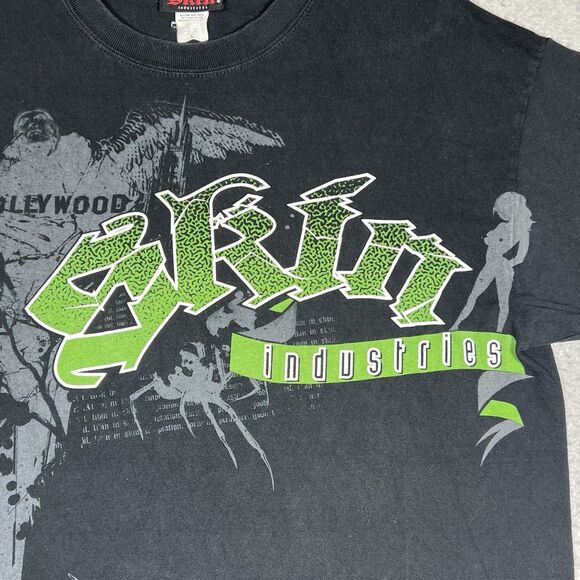 VTG Skin Industries Shirt Men’s Large Black Y2K Gothic BaGrunge AOP Double-Sided - Picture 3 of 10